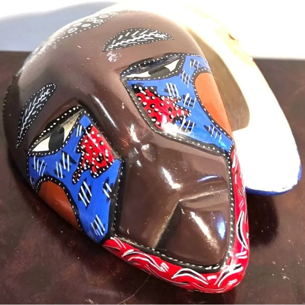 Hand-Painted Clay Mask Dresser Box 5x3 Inches Top and Bottom Décor 1 Pound
